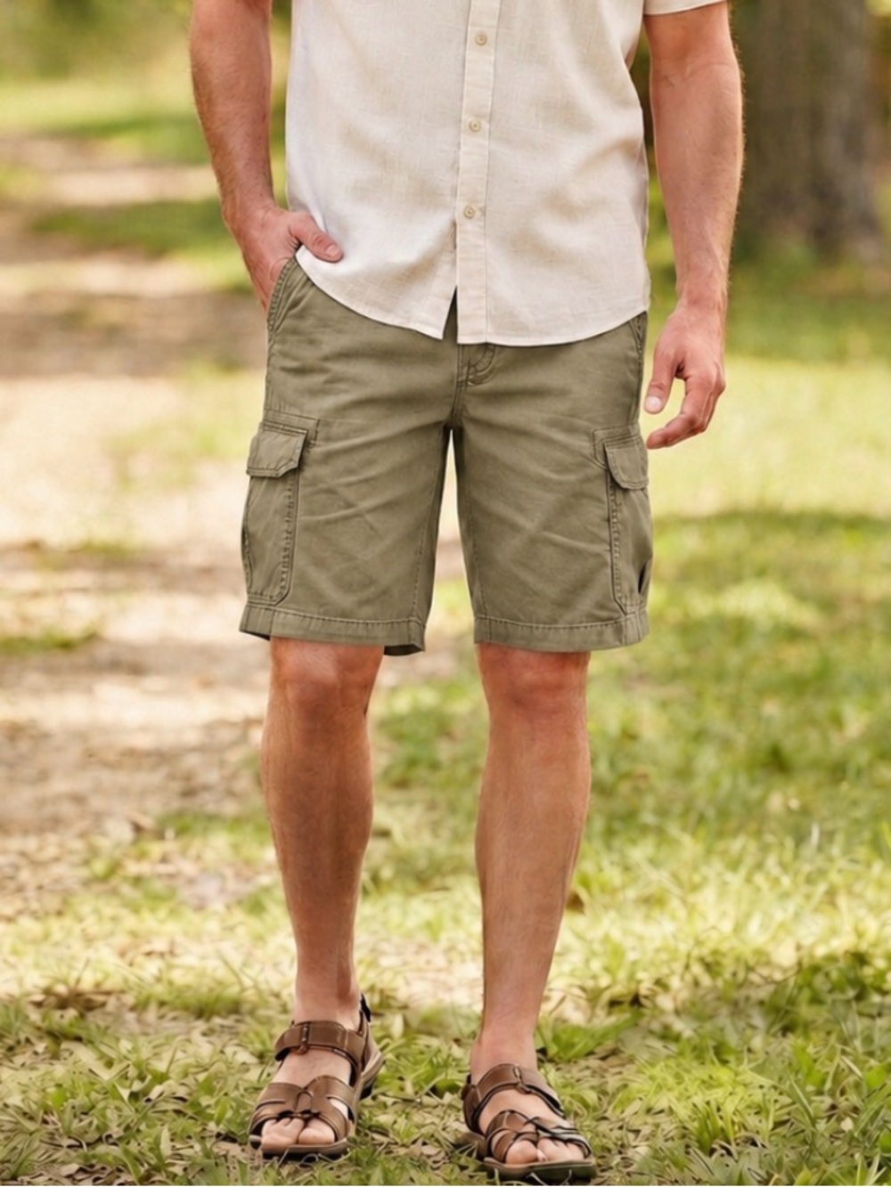 Unionbay Men's Cargo Green Shorts Size 36 Relaxed Fit Utility Casual Outdoorsy